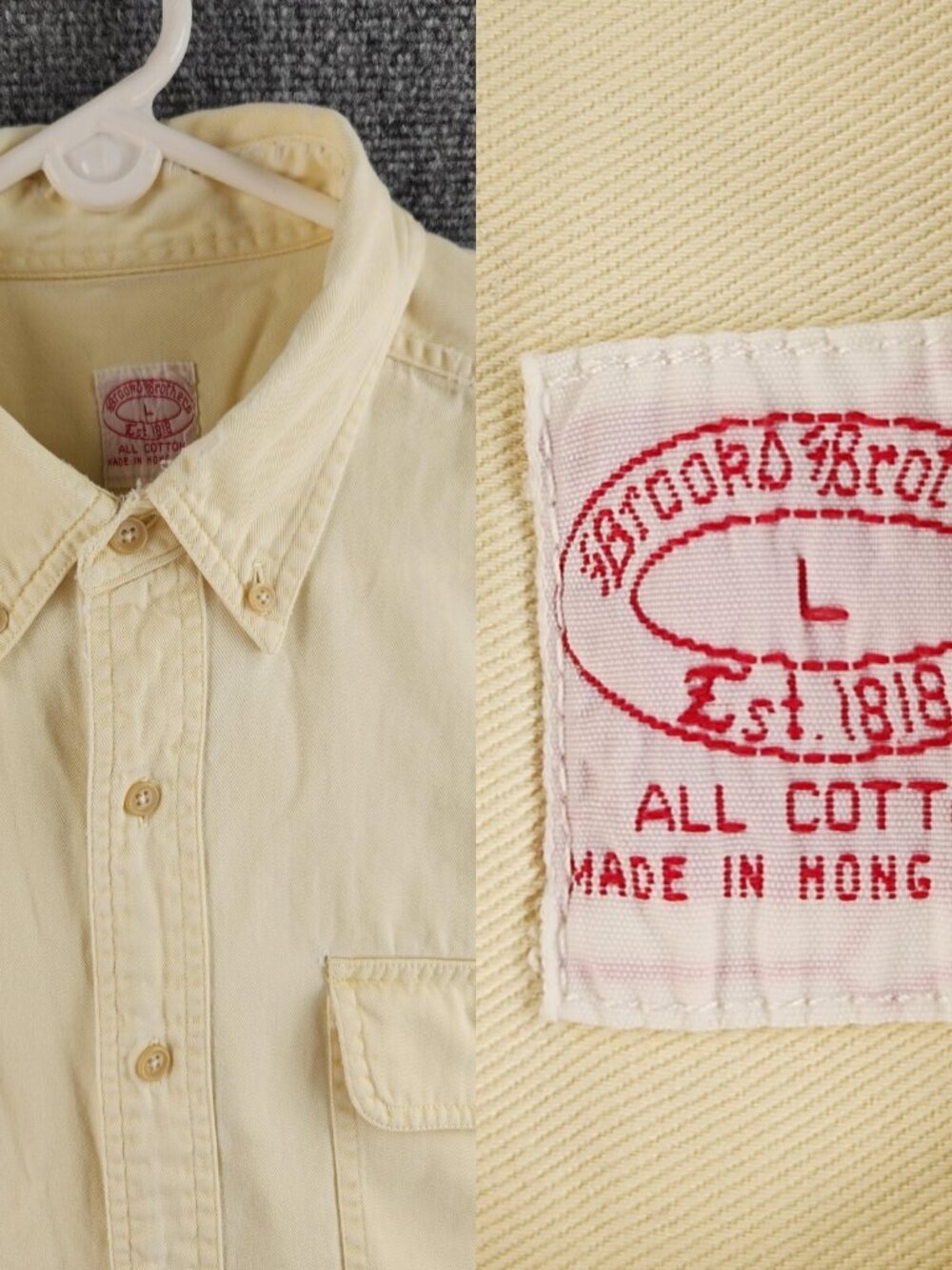 VTG Brooks Brothers Large Yellow Button Up Safari Shirt Long Sleeve Cotton Twill